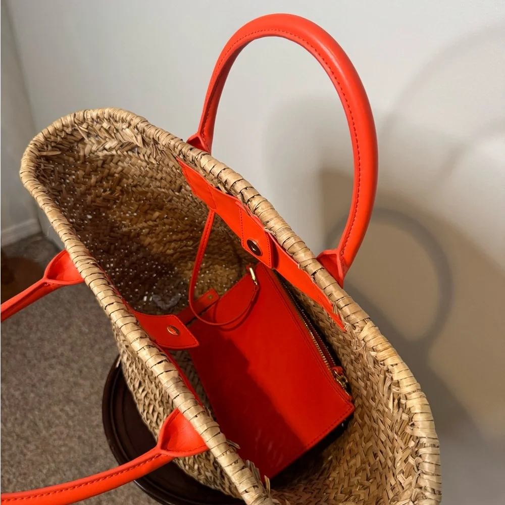 Melissa Odabash Woven Straw Tote with Bright Orange Handles - Picture 3 of 3